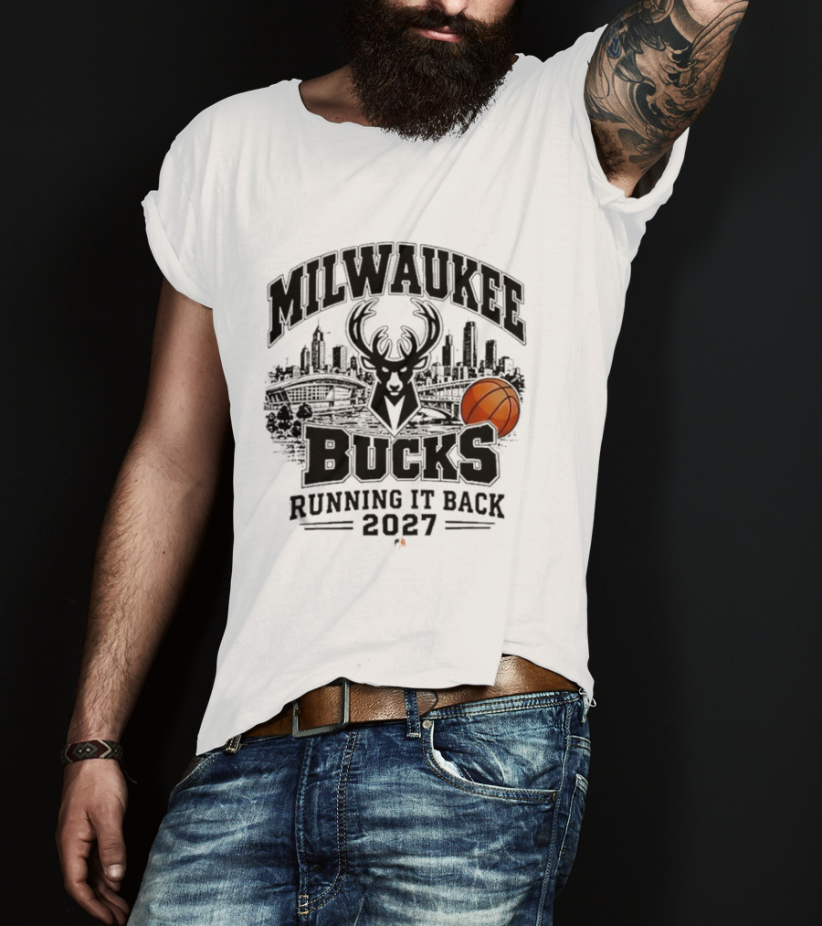Milwaukee Bucks Running It Back 2027 Basketball Skyline T-Shirt