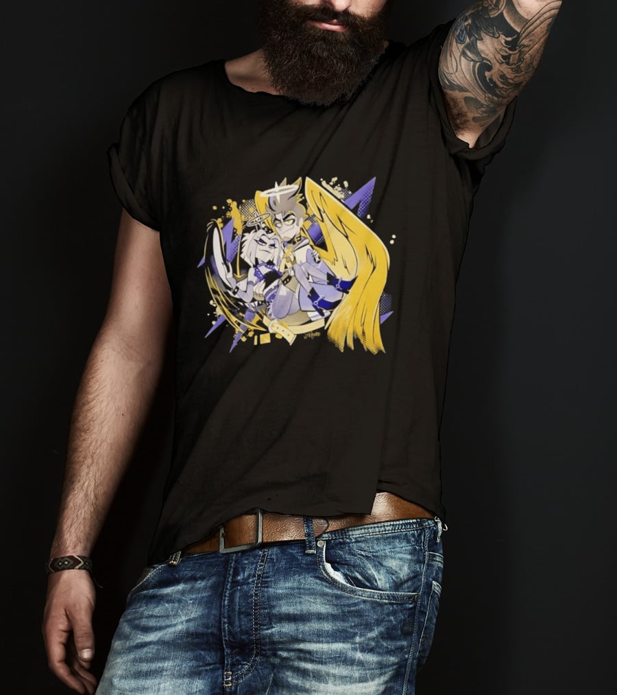 Adam And Lute Hazbin Hotel Characters With Golden Wings And Halos T-Shirt