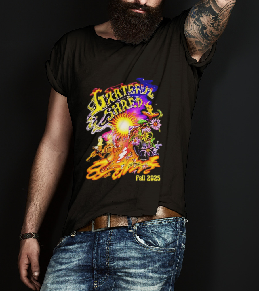 Grateful Shred Fall 2025 Psychedelic Sunburst Jam Band Vibrant Festival T-Shirt