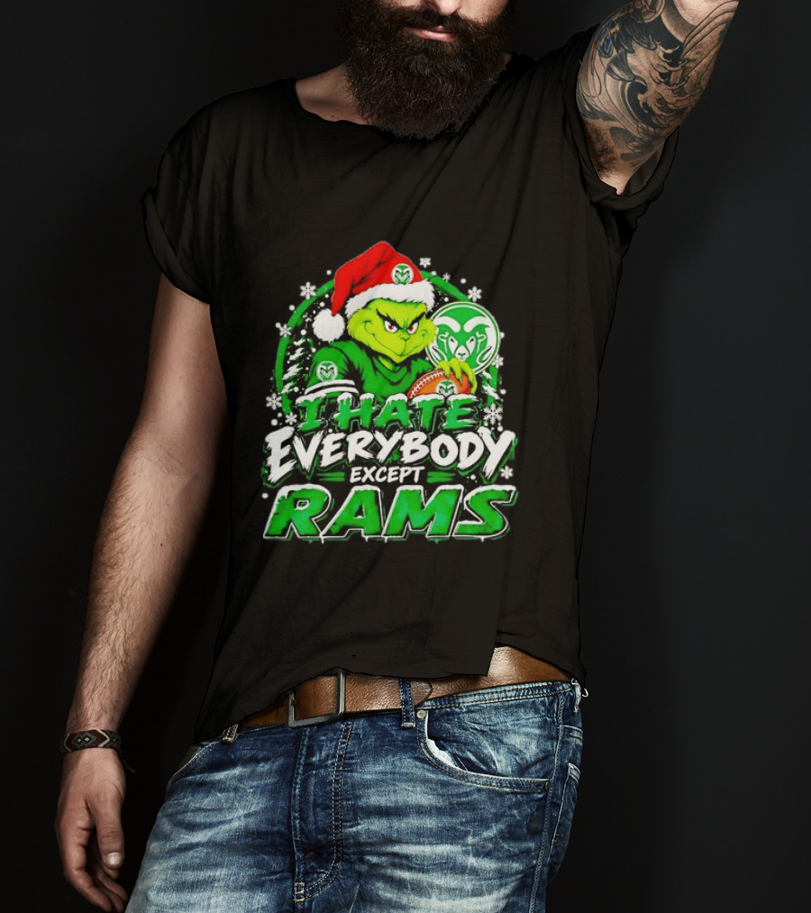 I Hate Everybody Except Rams Grinch Colorado State Rams Christmas T-Shirt