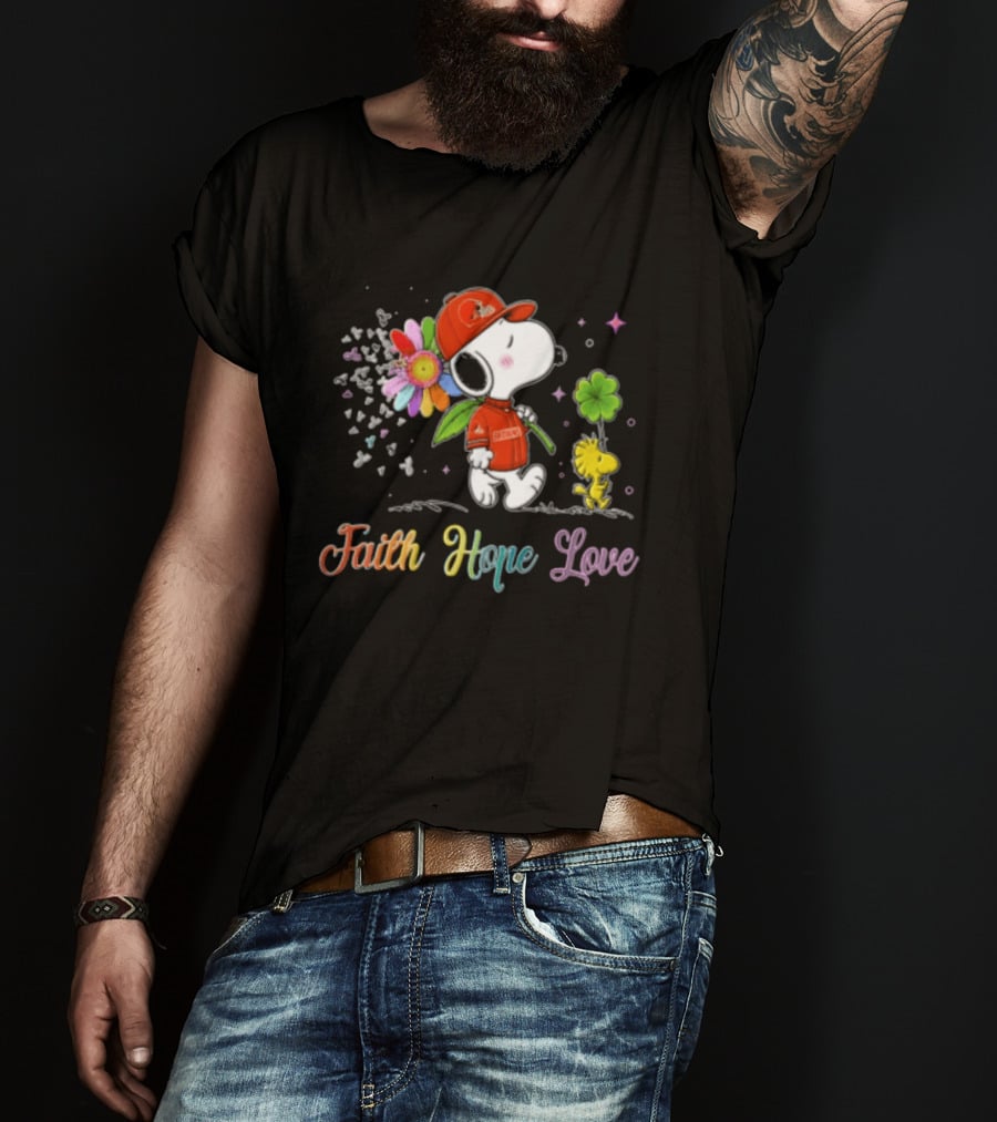 Cleveland Browns Snoopy Woodstock Faith Hope Love Flower Clover T-Shirt
