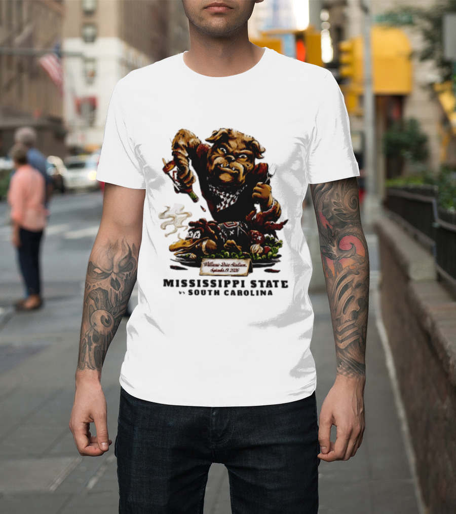 Mississippi State Vs South Carolina 2026 Bulldog Pouring Sauce On Roasted Duck Williams Brice Stadium T-Shirt