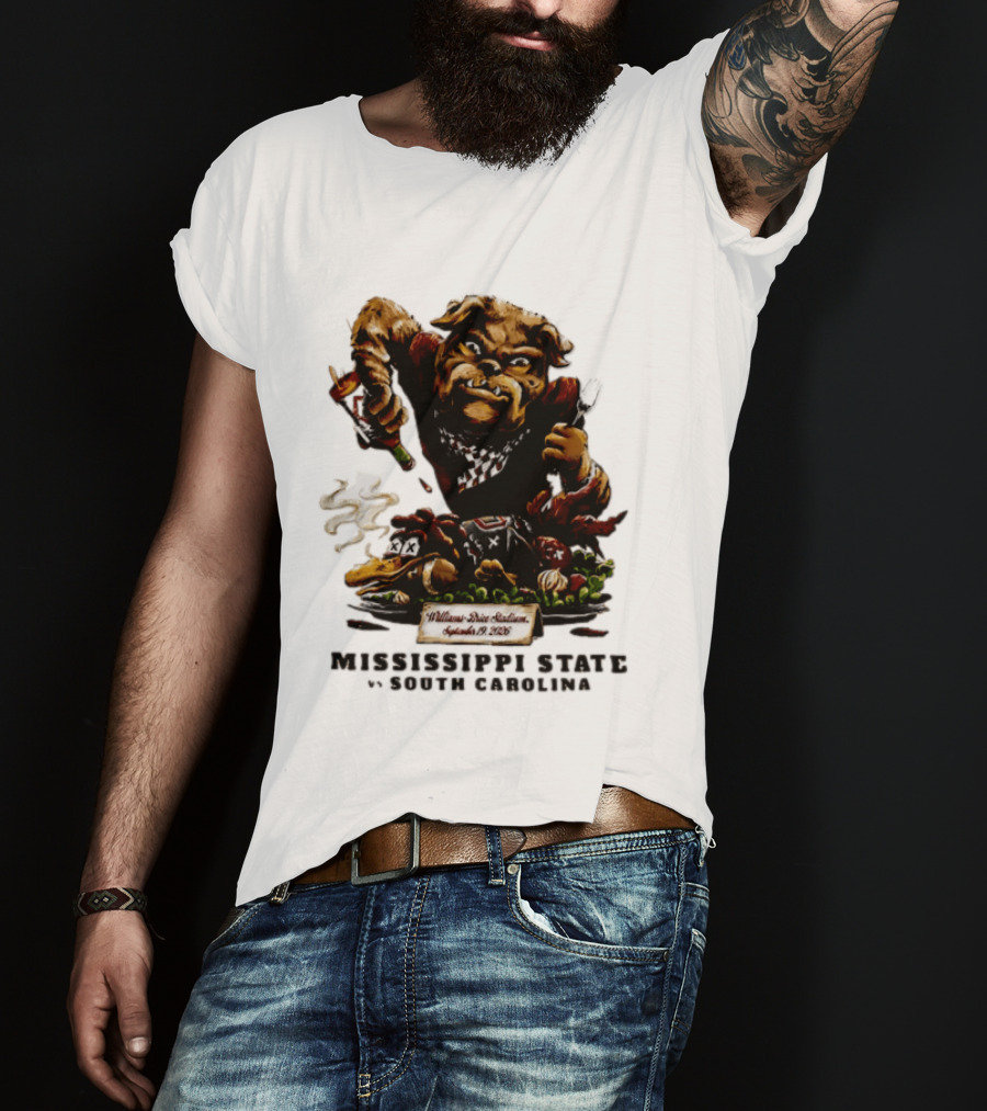 Mississippi State Vs South Carolina 2026 Bulldog Pouring Sauce On Roasted Duck Williams Brice Stadium T-Shirt