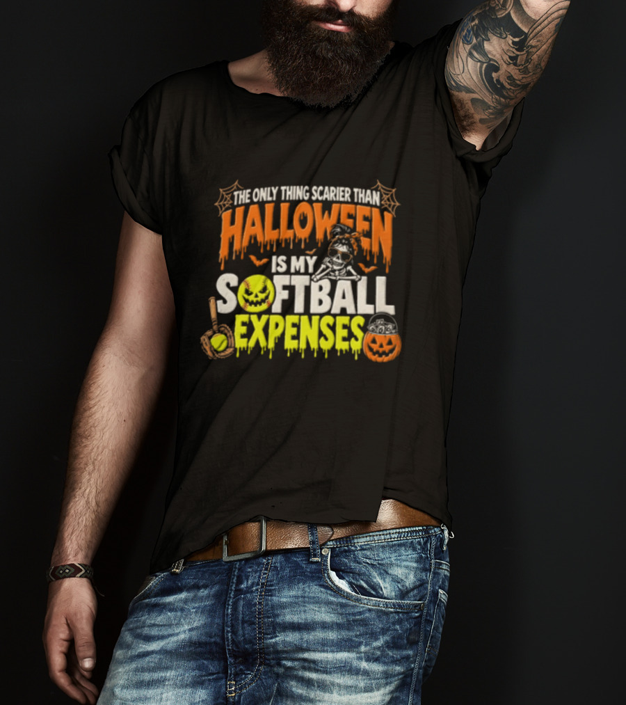 The Only Thing Scarier Than Halloween Is My Softball Expenses Skeletal Humor With Pumpkins T-Shirt
