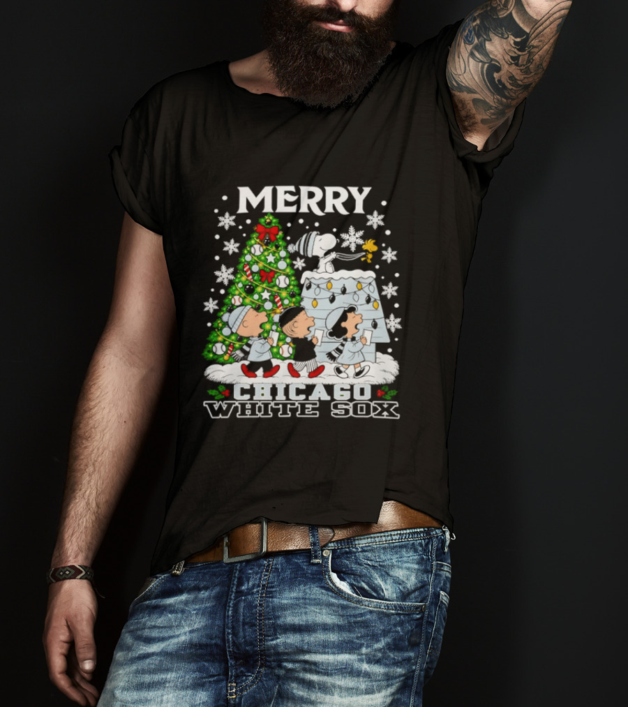 Merry Christmas Peanuts Chicago White Sox Snoopy Woodstock Holiday T-Shirt