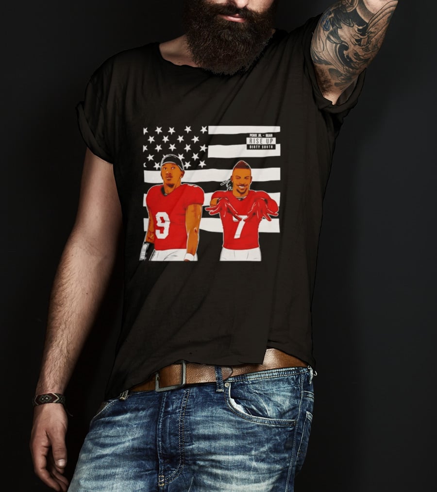 Michael Penix Jr Bijan Robinson Rise Up Dirty South Football Stars American Flag T-Shirt