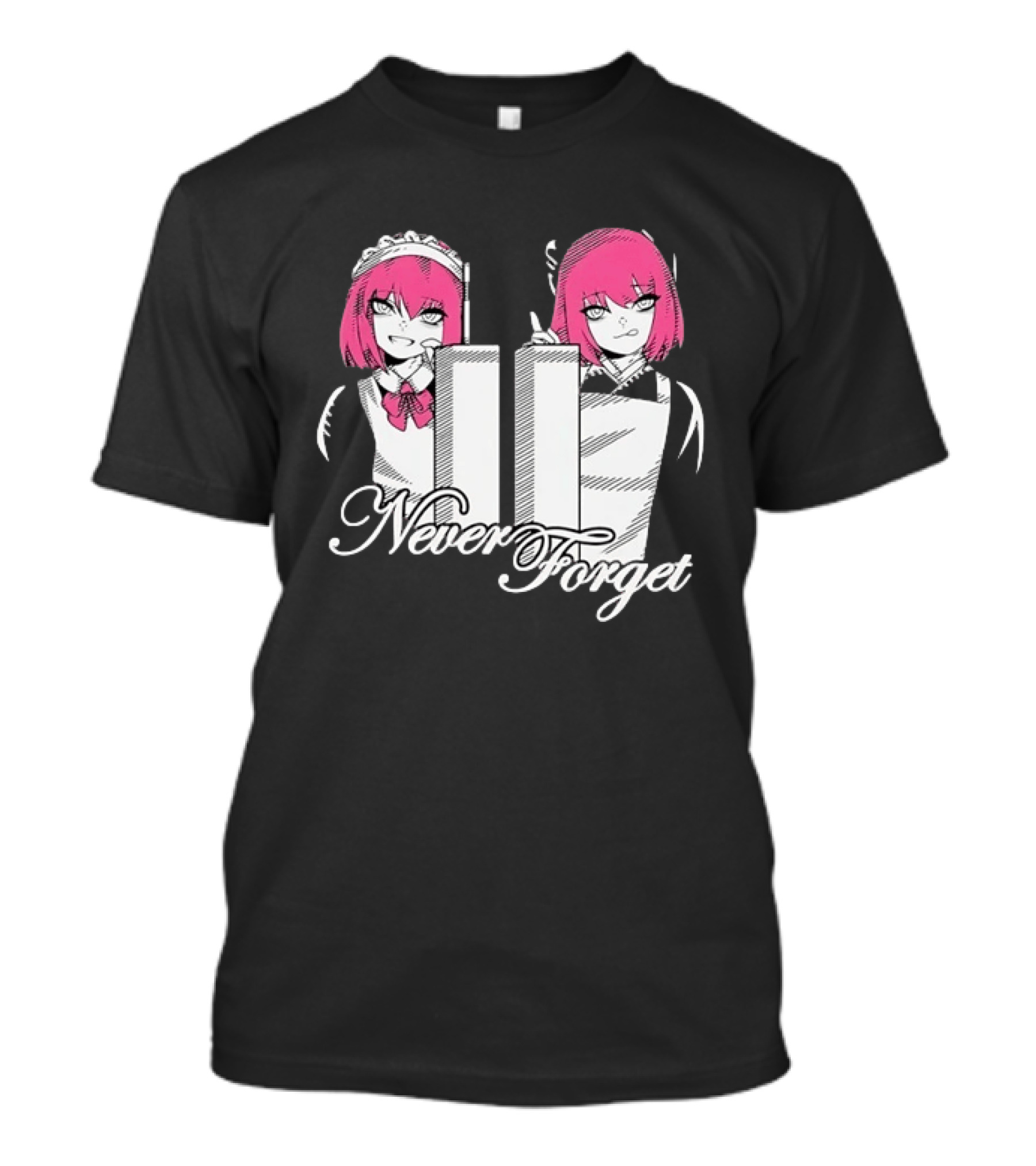 Never Forget Anime Manga Otaku Pink Hair Maid Twins T-Shirt