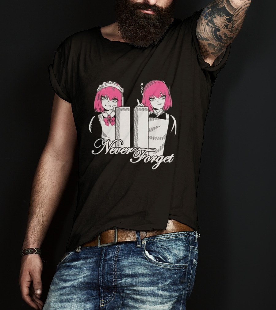 Never Forget Anime Manga Otaku Pink Hair Maid Twins T-Shirt