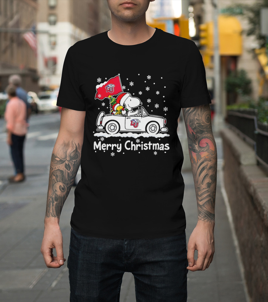 Liberty Flames Snoopy Woodstock Driving Car Merry Christmas Holiday T-Shirt