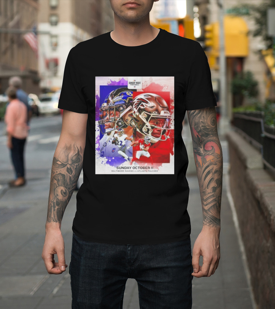 Sunday Night Football October 11 Baltimore Ravens Vs Atlanta Falcons NFL Matchup T-Shirt