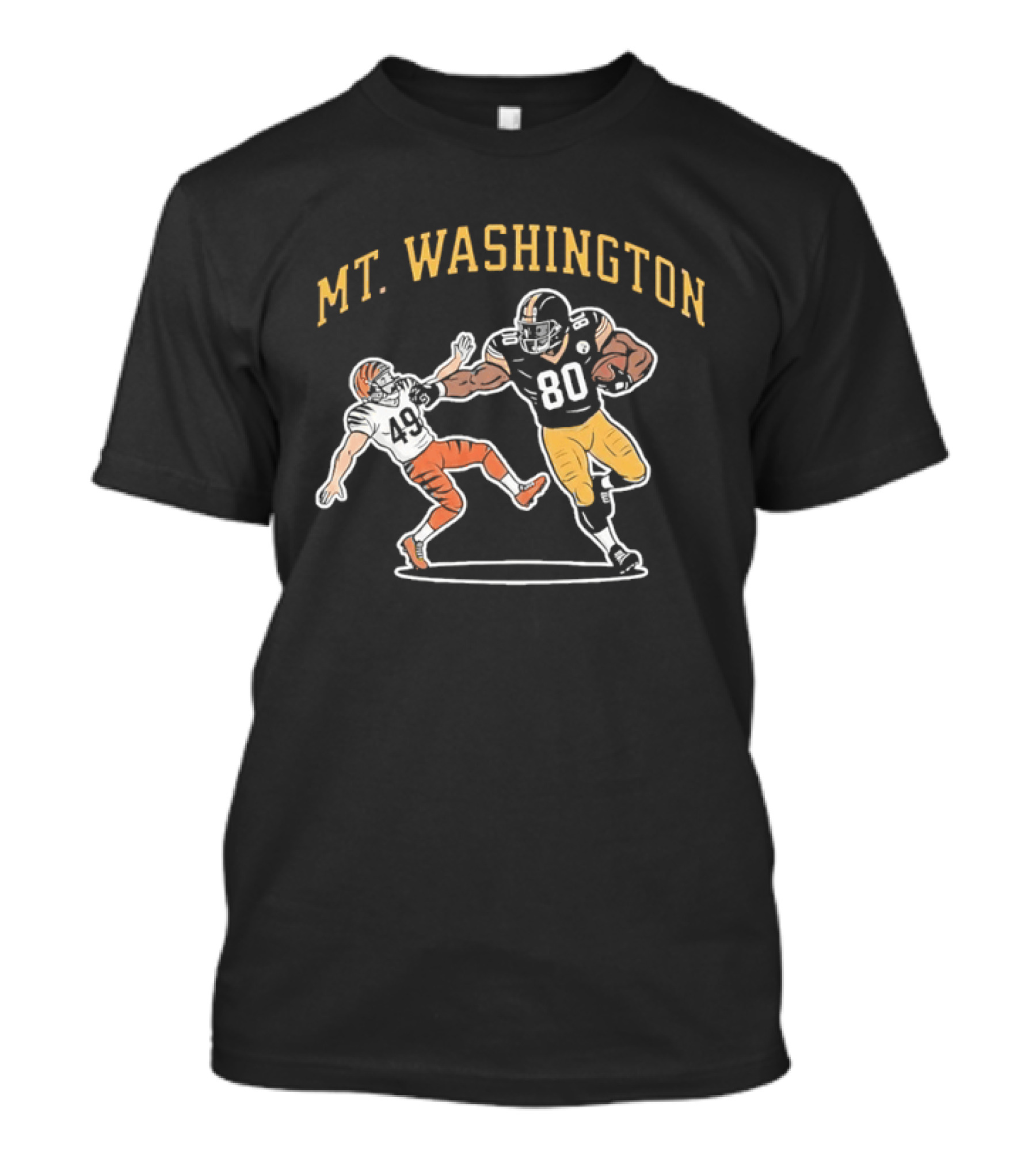 Mt Washington Pittsburgh Steelers 80 Stiff Arm Football Action T-Shirt