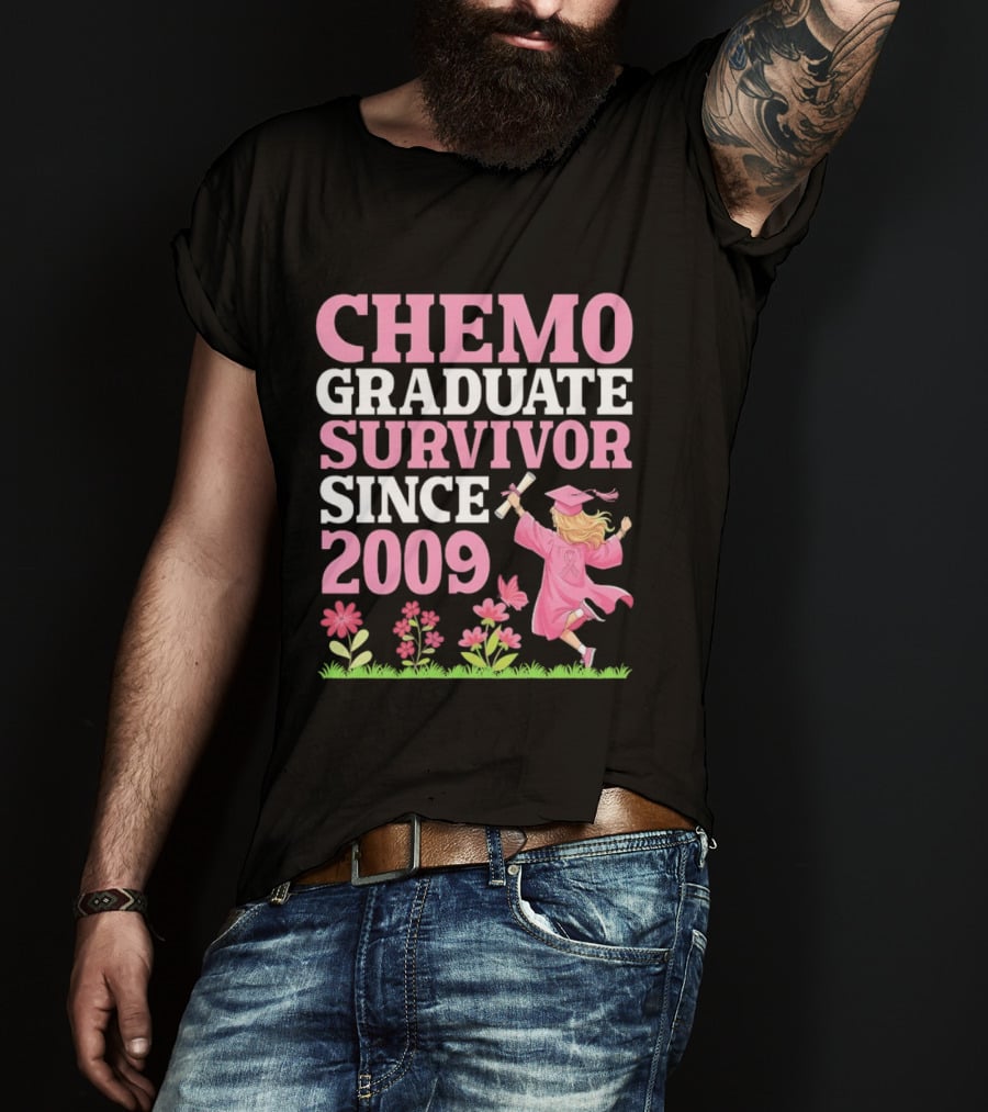 Chemo Graduate Survivor Since 2009 Cancer Awareness Pink Ribbon Graduation T-Shirt