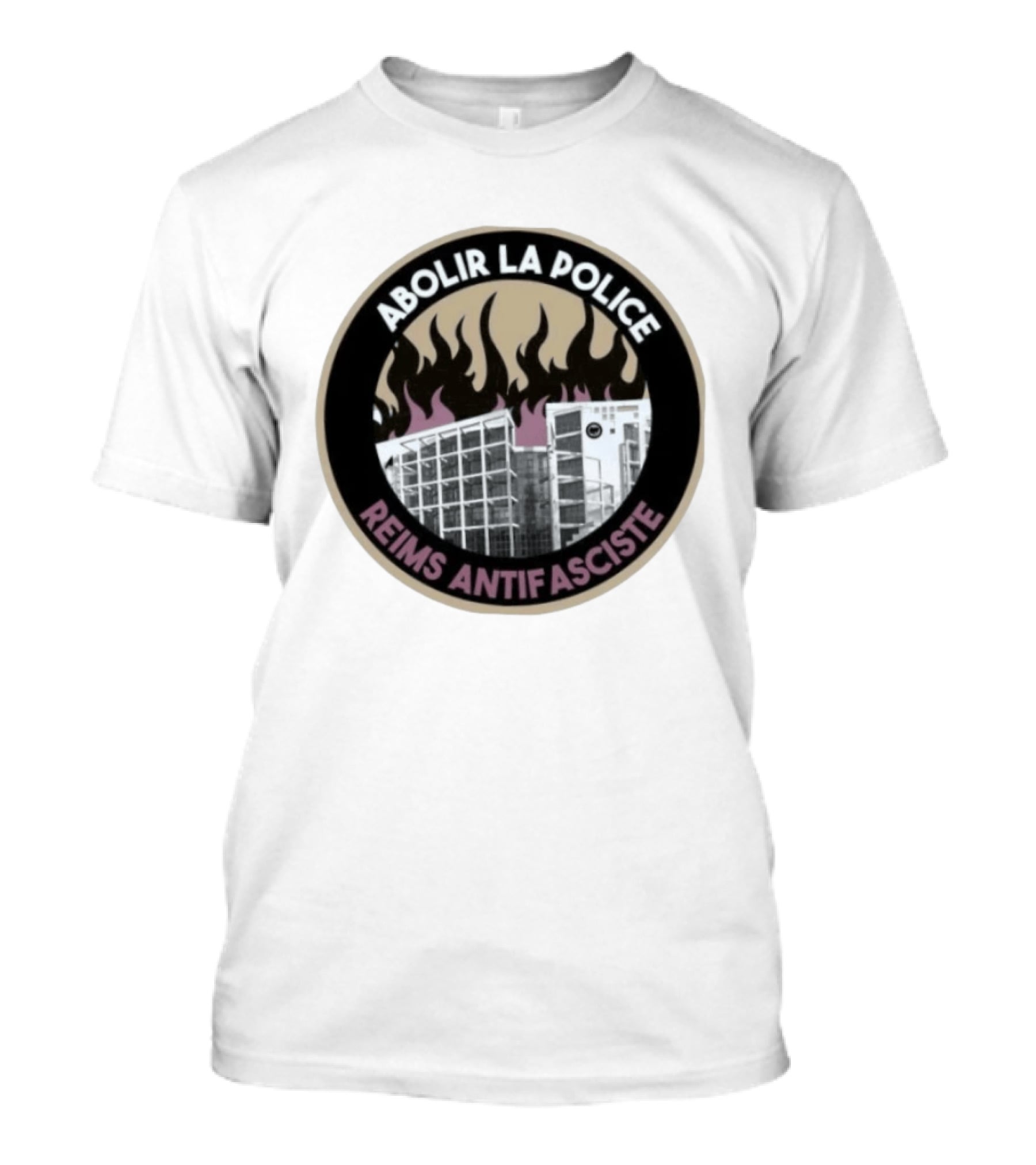Abolir La Police Reims Antifasciste Antifa Burned Building Circular T-Shirt