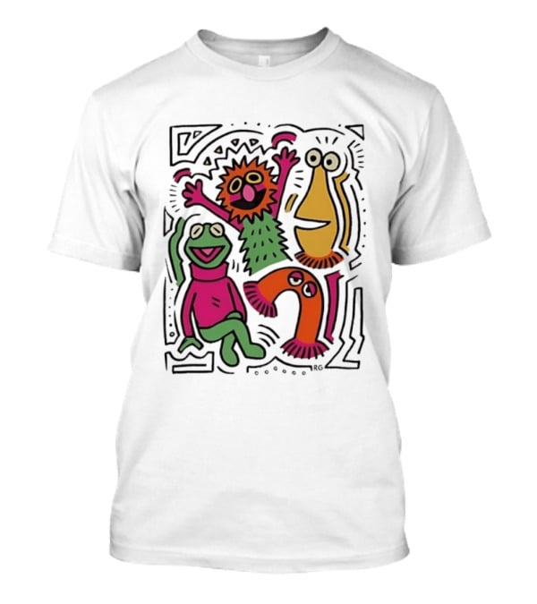 Kermit The Frog And Friends Keith Haring Collaboration Featuring Iconic Cartoon Characters T-Shirt