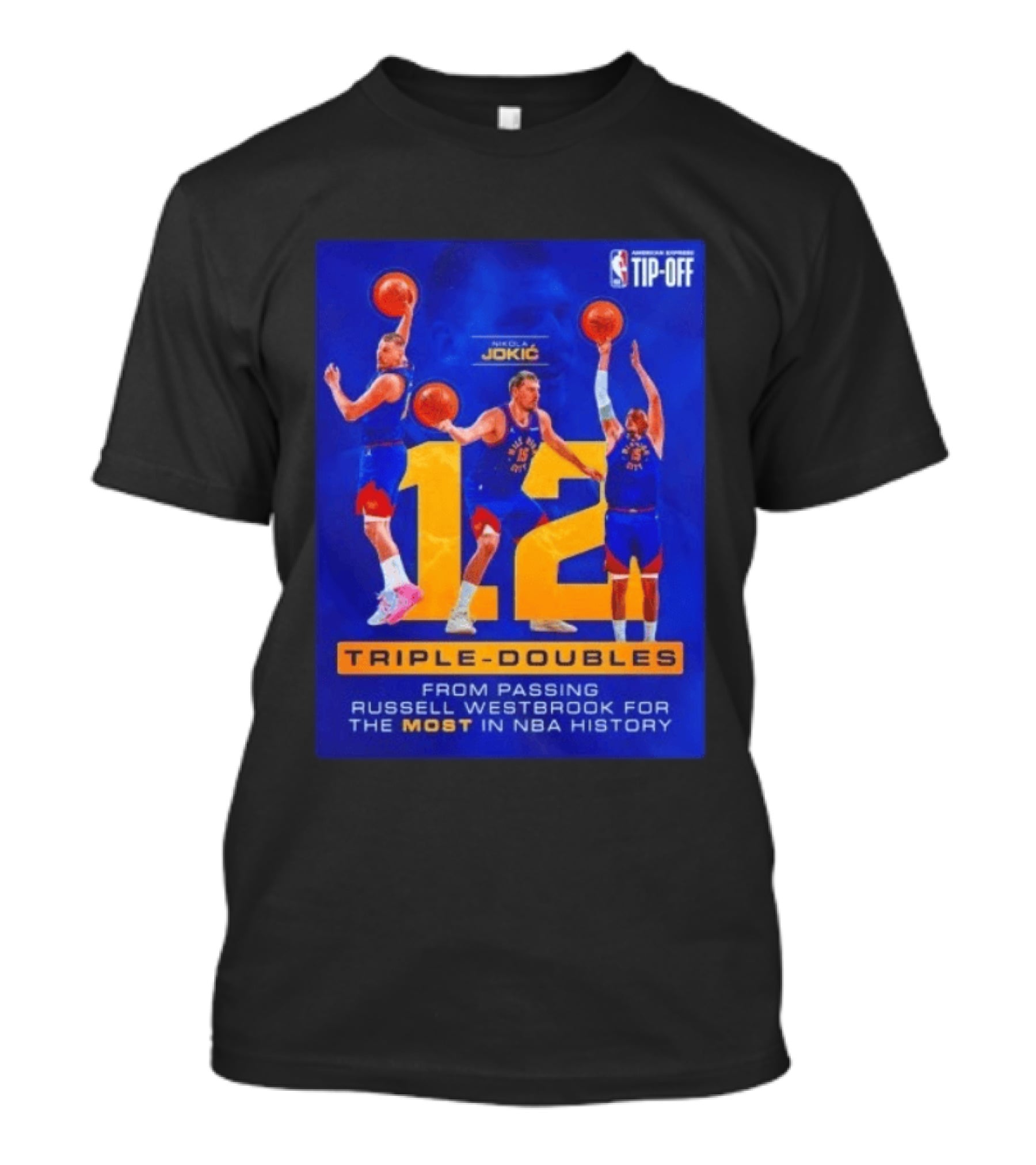 Nikola Jokić 12 Triple Doubles NBA Record Passing Russell Westbrook Most In History T-Shirt