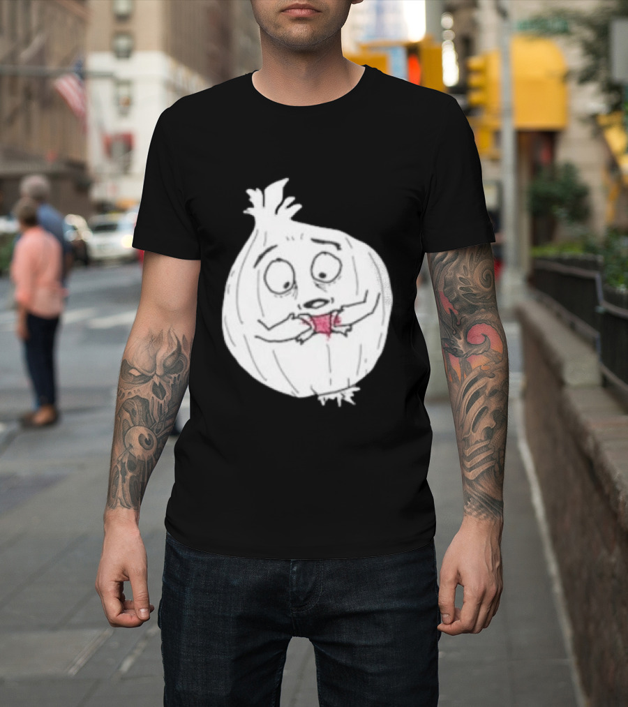Crying Onion Cartoon Funny Vegetable Drawing T-Shirt
