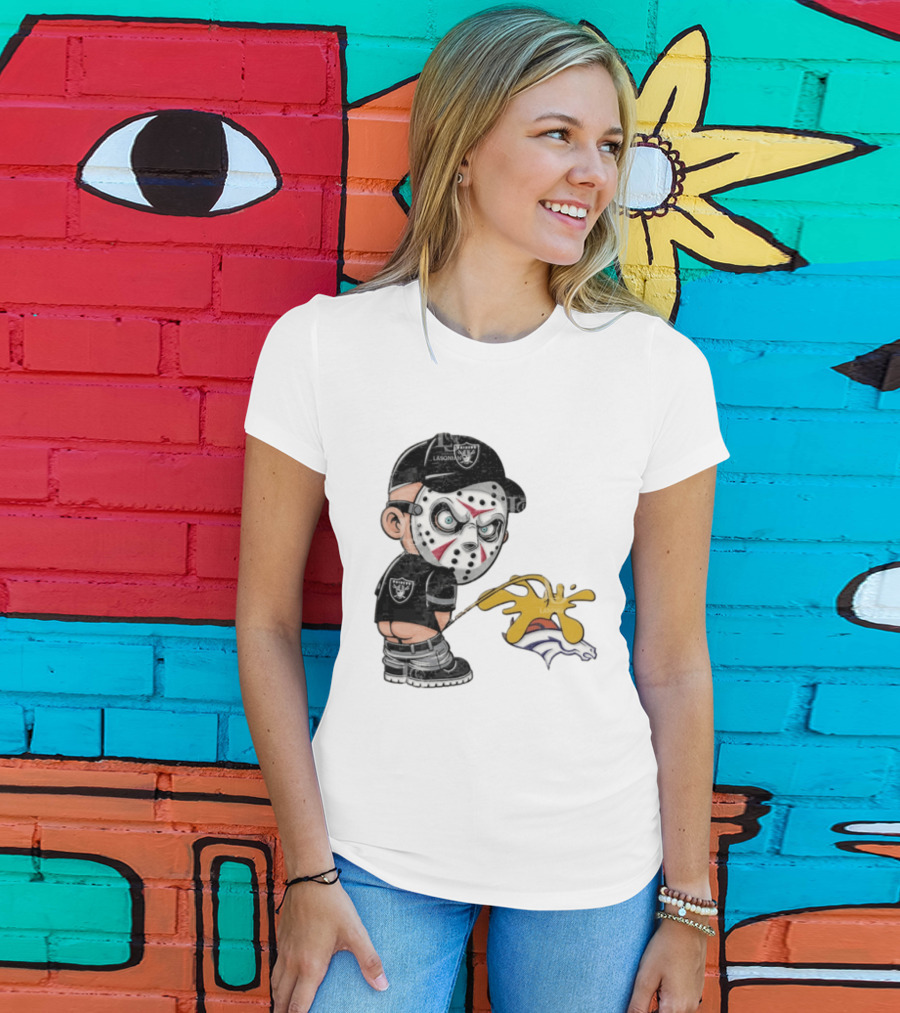 Las Vegas Raiders Jason Voorhees Piss On Denver Broncos Rivalry Humor Sports Fan T-Shirt