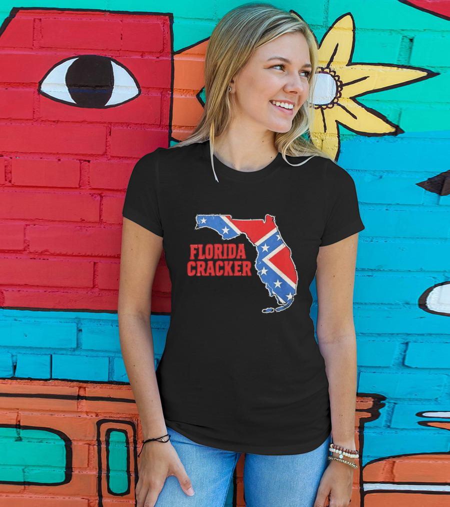 Florida Cracker Distressed Confederate Flag State Map Southern Pride T-Shirt
