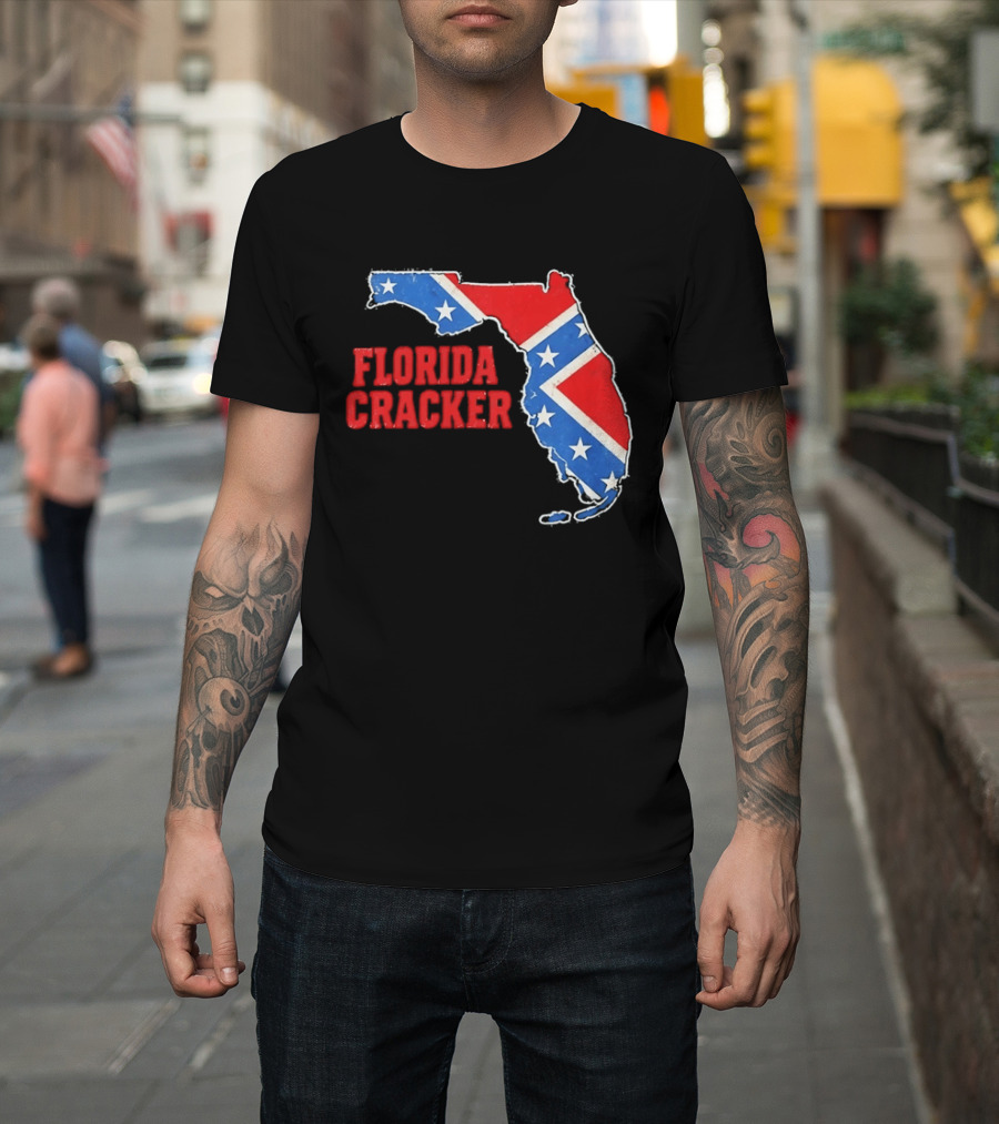 Florida Cracker Distressed Confederate Flag State Map Southern Pride T-Shirt