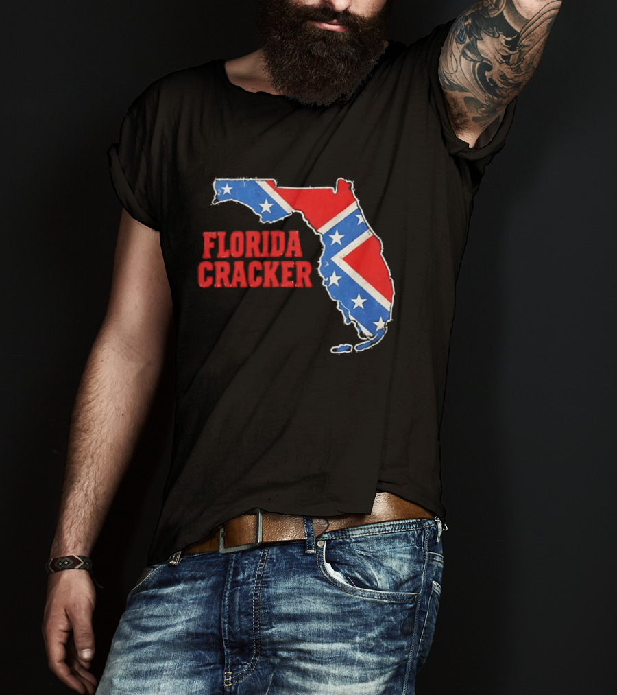 Florida Cracker Distressed Confederate Flag State Map Southern Pride T-Shirt