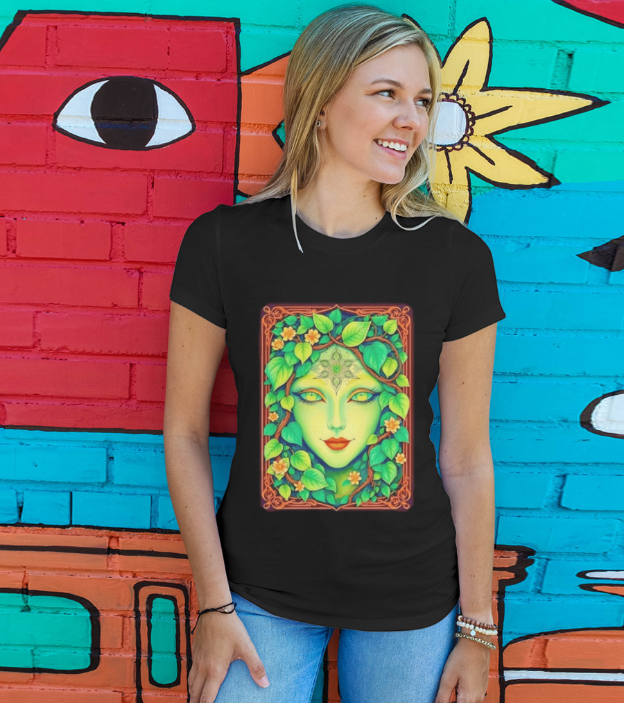 Dream Creations Enchanted Green Forest Goddess With Floral Accents T-Shirt