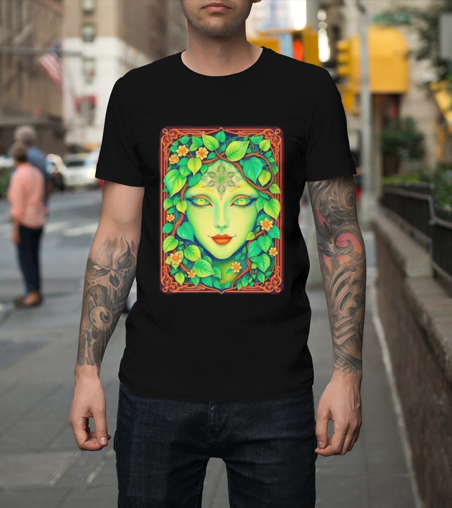 Dream Creations Enchanted Green Forest Goddess With Floral Accents T-Shirt