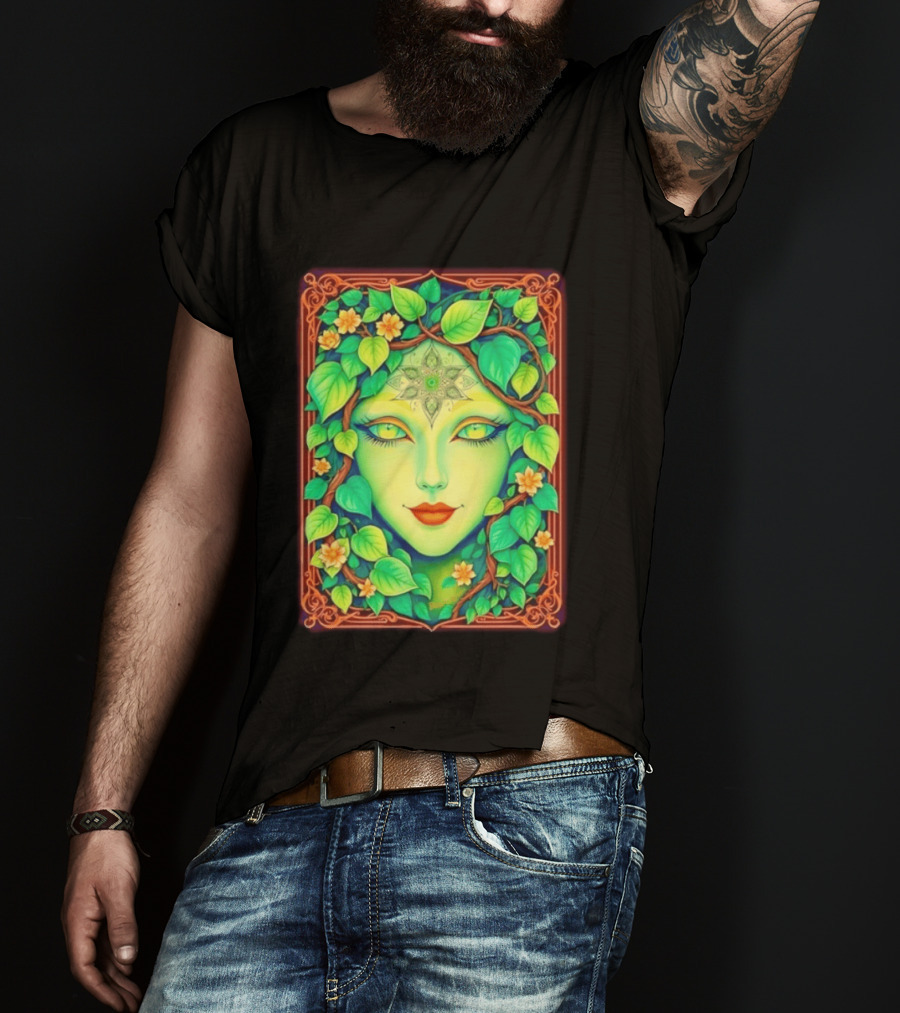 Dream Creations Enchanted Green Forest Goddess With Floral Accents T-Shirt