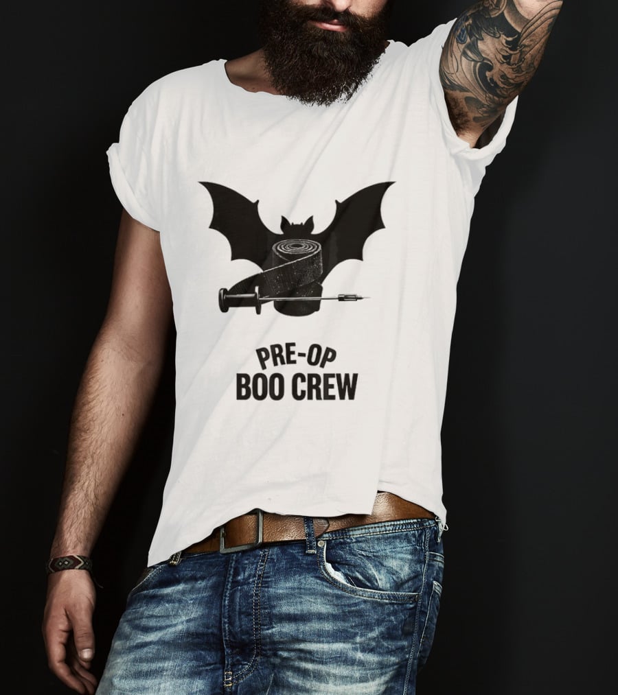 Halloween Pre Op Boo Crew Bat Syringe Nurse T-Shirt