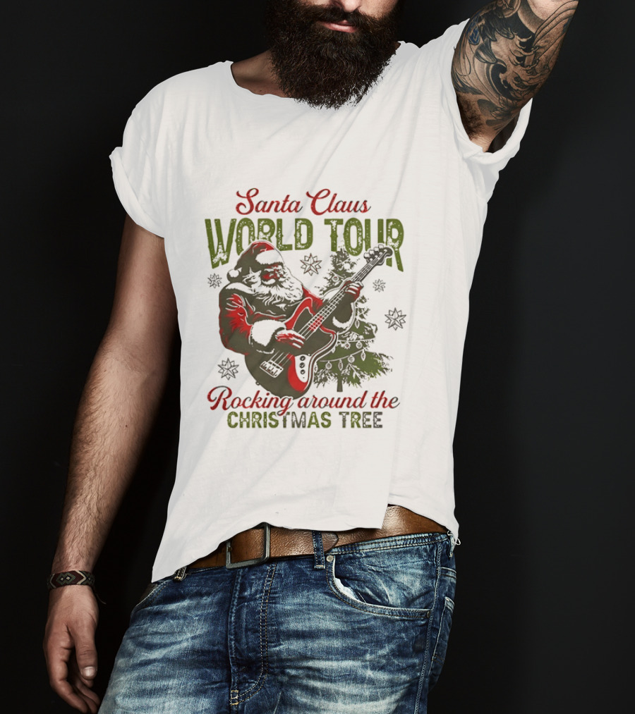 Santa Claus World Tour Rocking Around The Christmas Tree Holiday Music Adventure T-Shirt