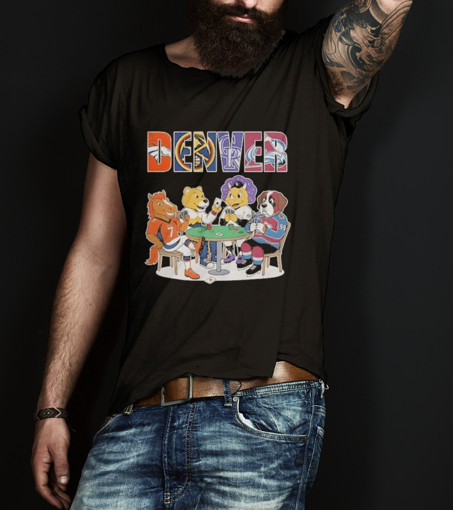 Denver Broncos Rockies Nuggets Avalanche Mascots Poker Game T-Shirt