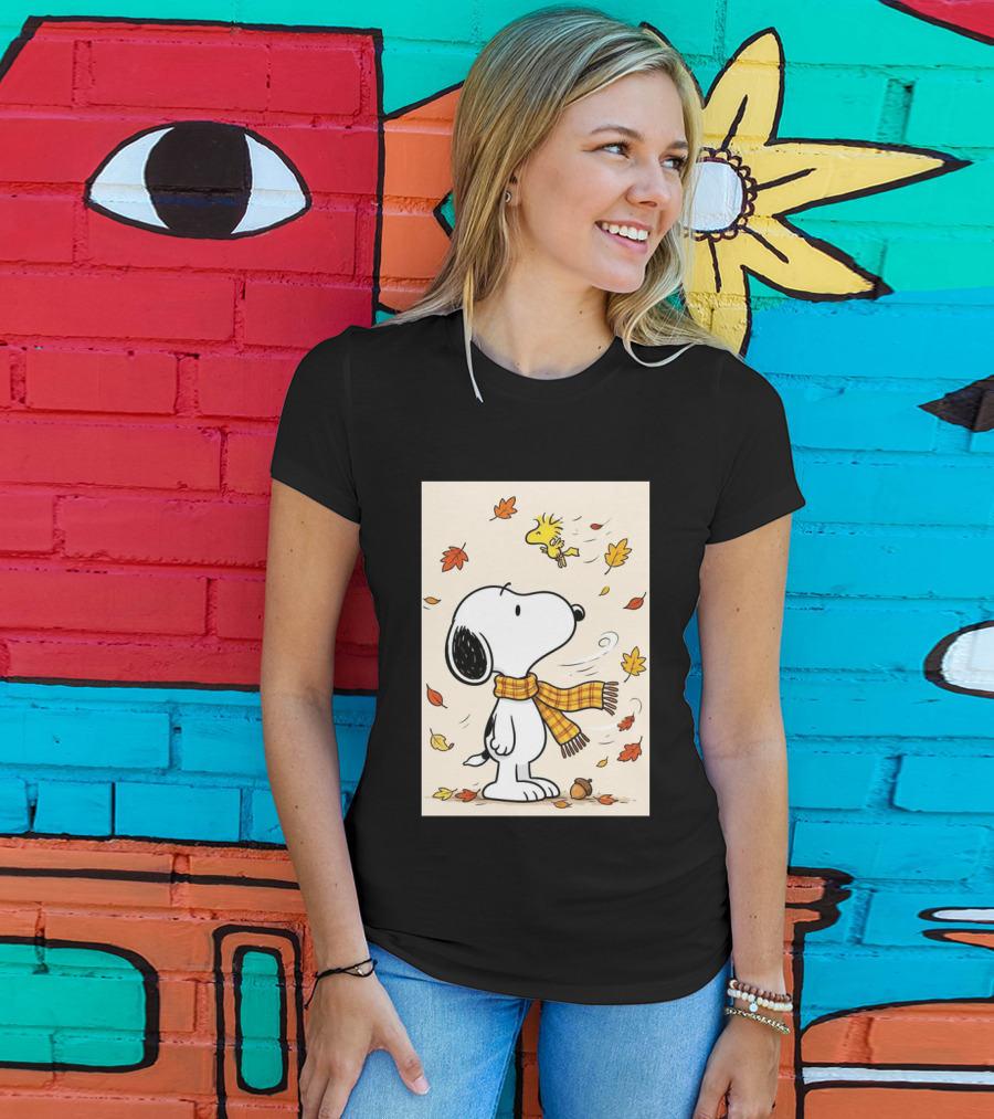 It's Officially Fall With Snoopy And Woodstock Celebrating Autumn Leaves T-Shirt