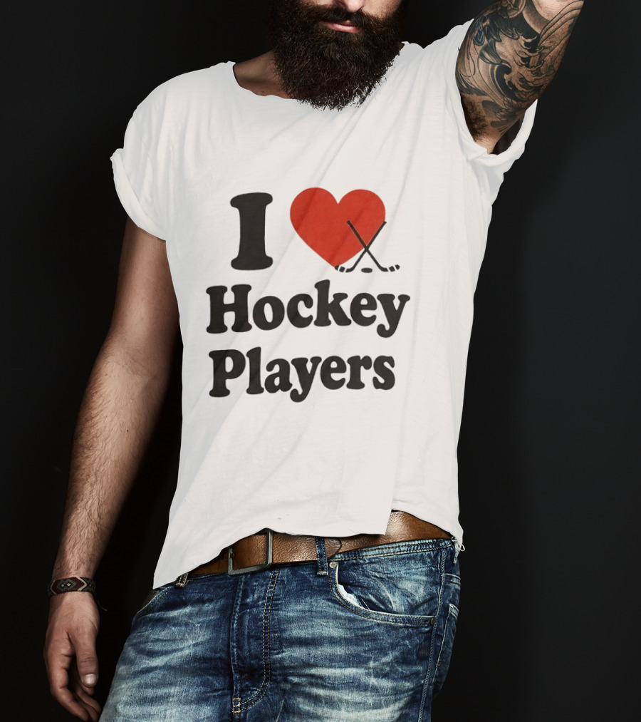 I Love Hockey Players Heart With Crossed Sticks T-Shirt