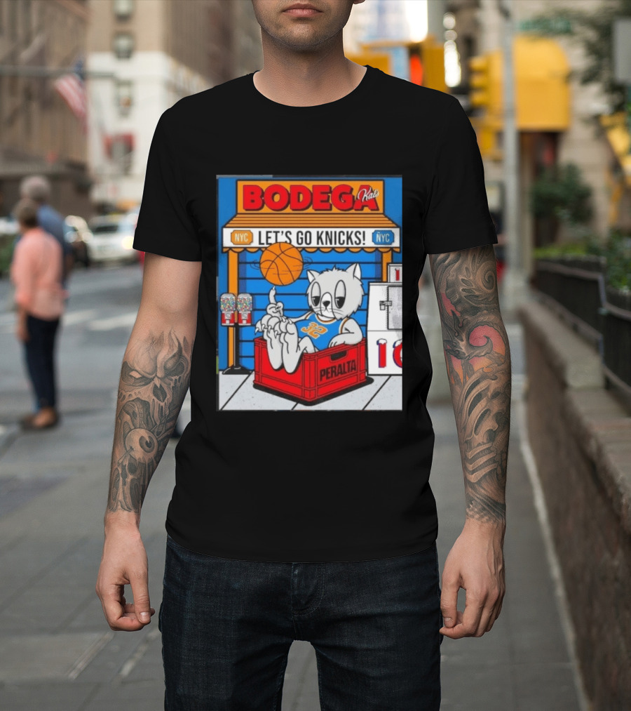 Bodega Kats NYC Let's Go Knicks No 32 Peralta Cat T-Shirt