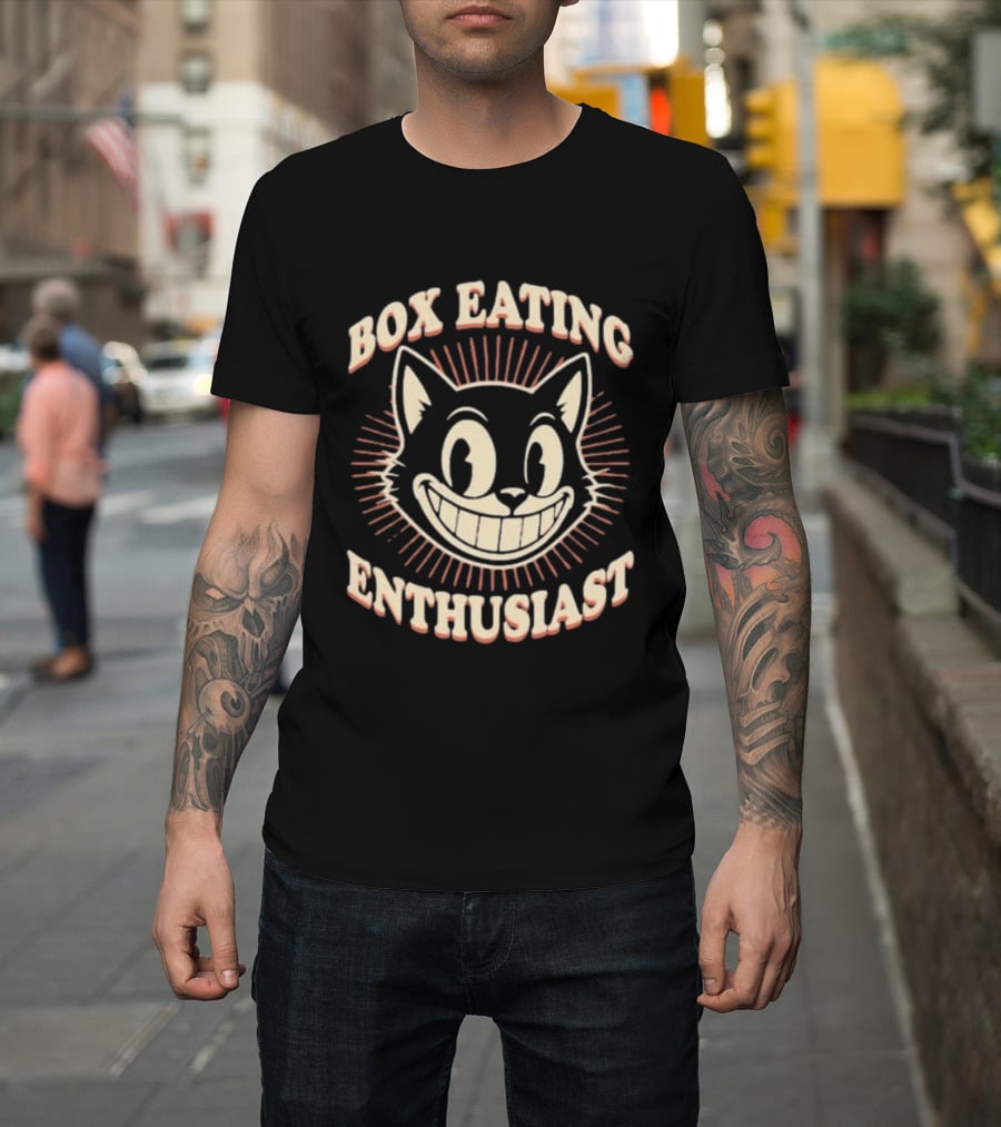 Box Eating Enthusiast Smiling Cat Face T-Shirt