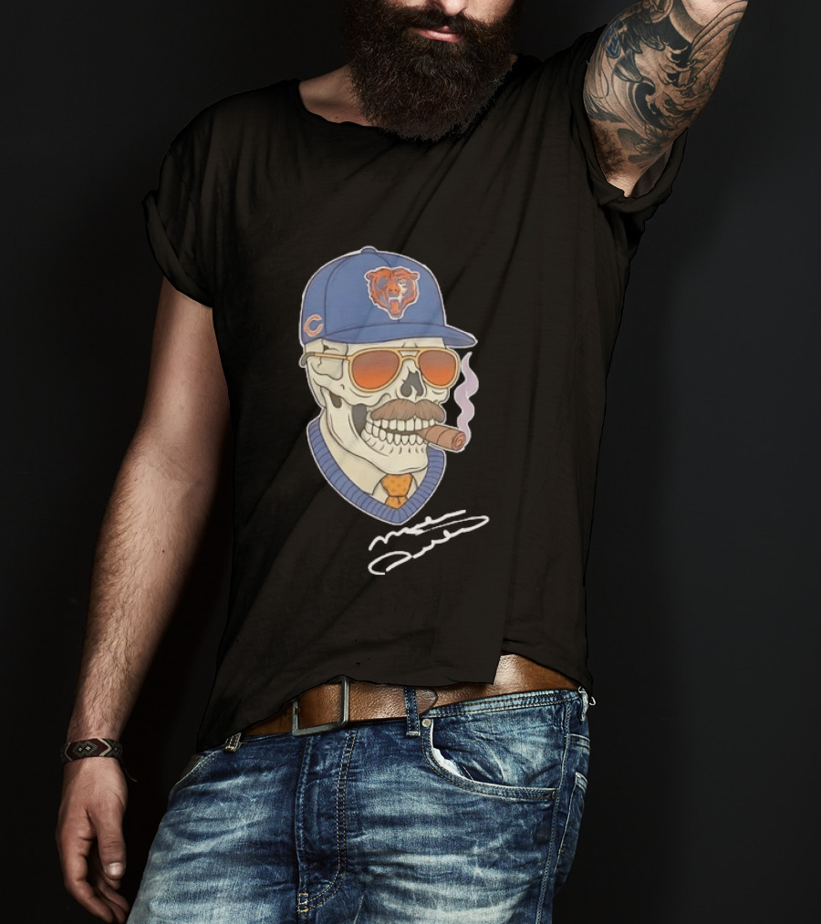 Mike Ditka Chicago Bears Skull Cigar Cap Mustache Sunglasses T-Shirt