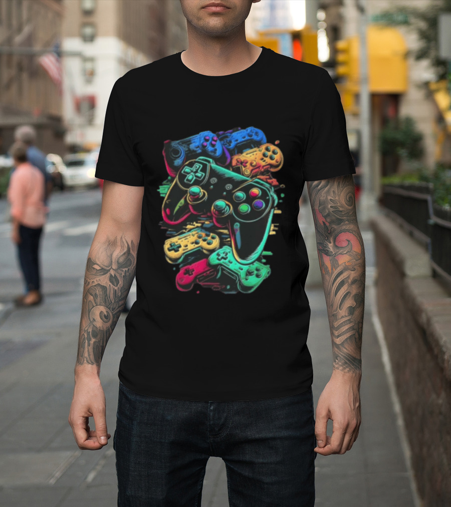 Colorful Retro Video Game Controllers Gaming Geek Collection T-Shirt