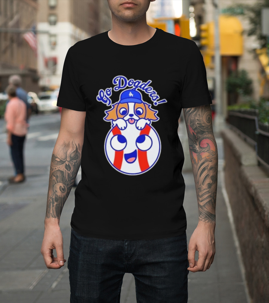 Go Dodgers LA Baseball Puppy Los Angeles Dodgers Enthusiast Cartoon T-Shirt