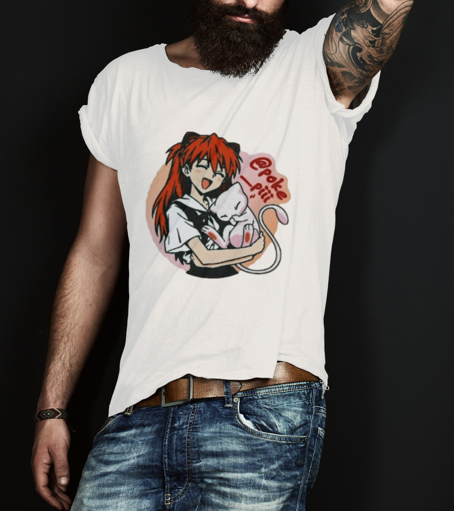Asuka Langley Soryu With Mew Pokémon Evangelion Crossover @poke_piii T-Shirt