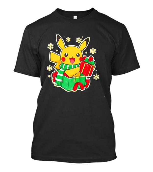 Pikachu Christmas Scarf With Gift Box Pokemon Holiday T-Shirt