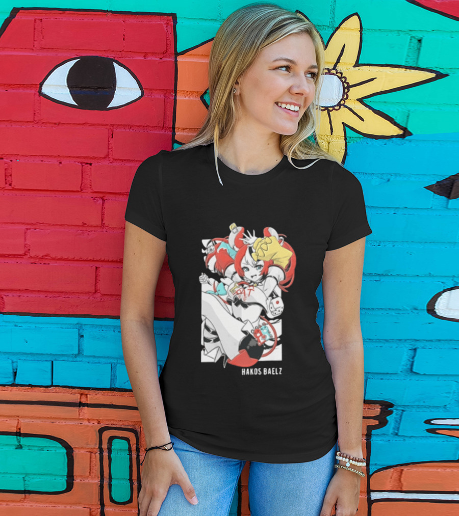 Hololive Hakos Baelz Anime Girl Red Hair Dice Playful Jumping T-Shirt