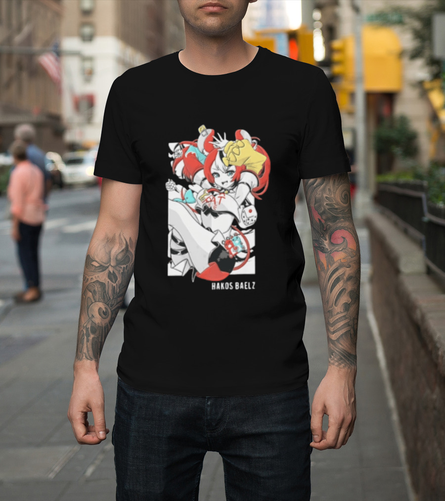 Hololive Hakos Baelz Anime Girl Red Hair Dice Playful Jumping T-Shirt