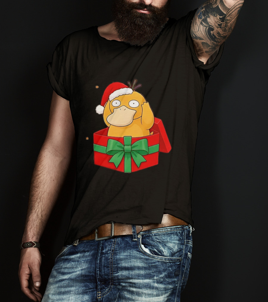 Psyduck Christmas Gift Box Wearing Santa Hat Pokemon T-Shirt