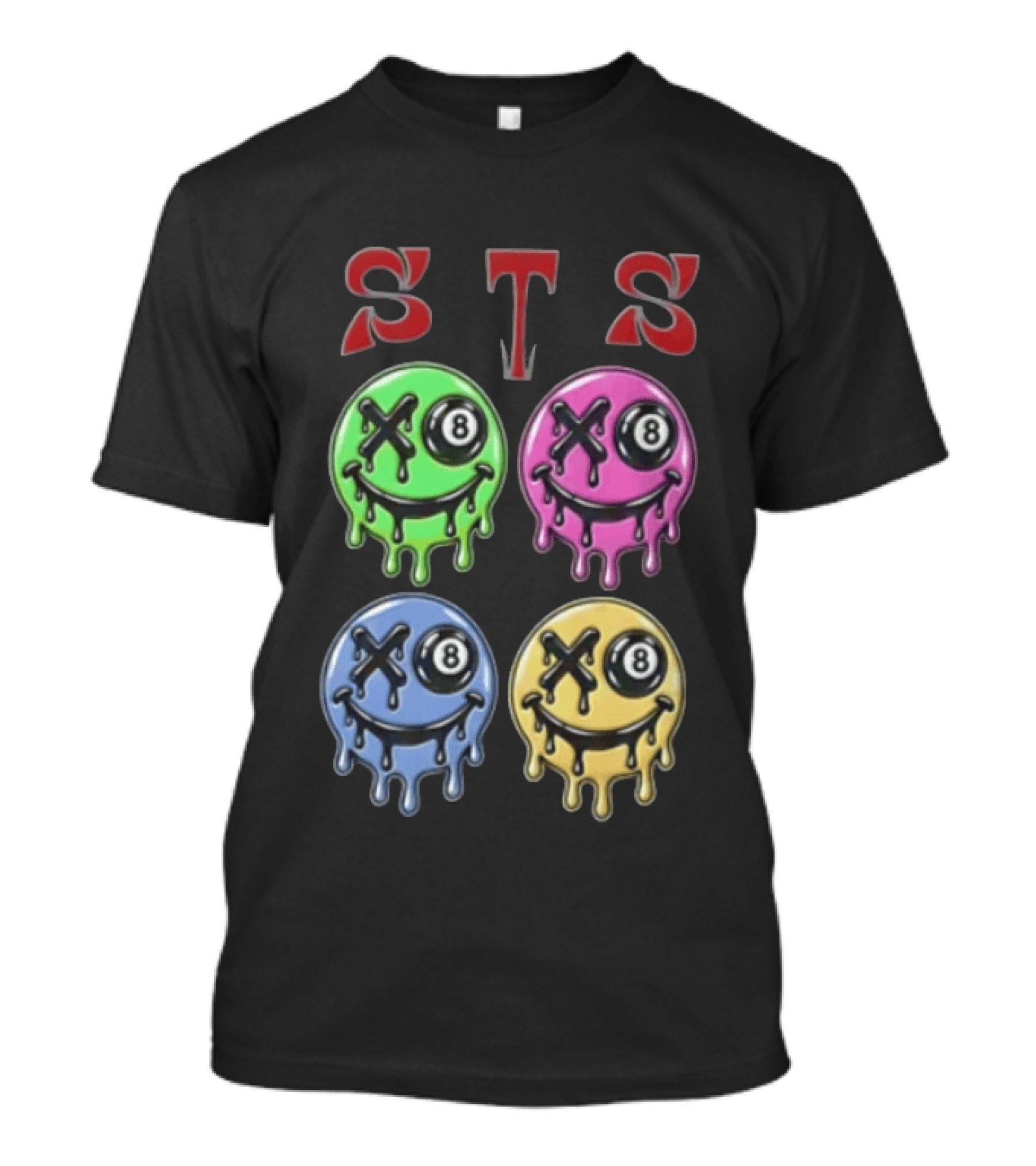 STS Four Melting Smiley Faces Eight Ball Eyes T-Shirt