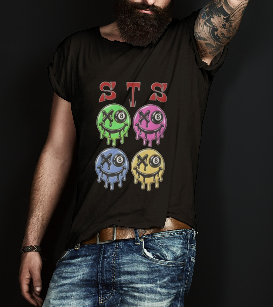STS Four Melting Smiley Faces Eight Ball Eyes T-Shirt