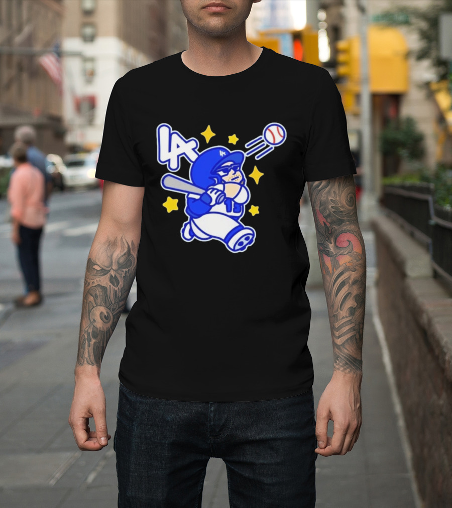 LA Dodgers No 15 Cartoon Player Baseball T-Shirt