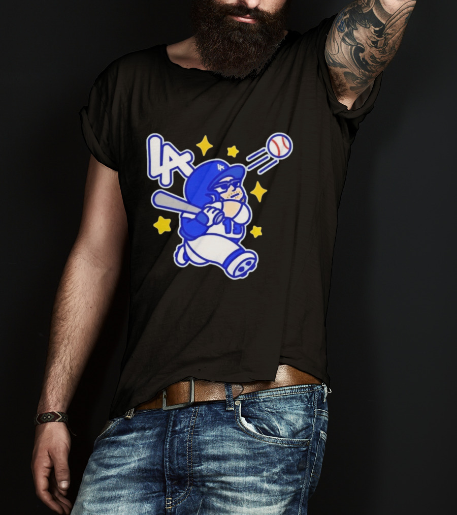 LA Dodgers No 15 Cartoon Player Baseball T-Shirt