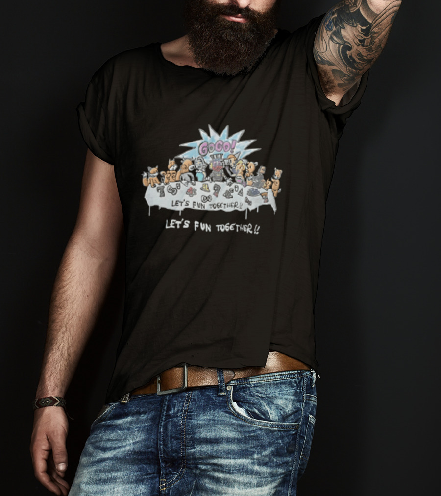 Let's Fun Together Cartoon Animals G Go At Table T-Shirt