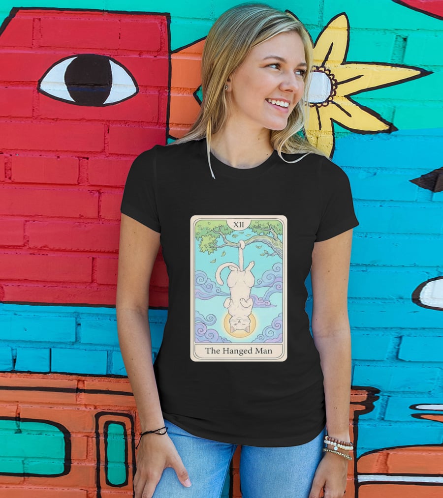The Hanged Man Tarot Card XII With Cat And Tree T-Shirt