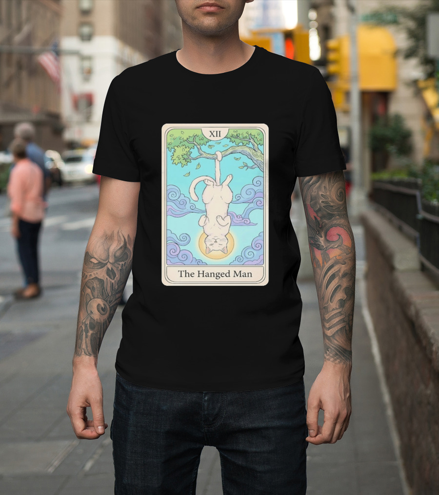 The Hanged Man Tarot Card XII With Cat And Tree T-Shirt