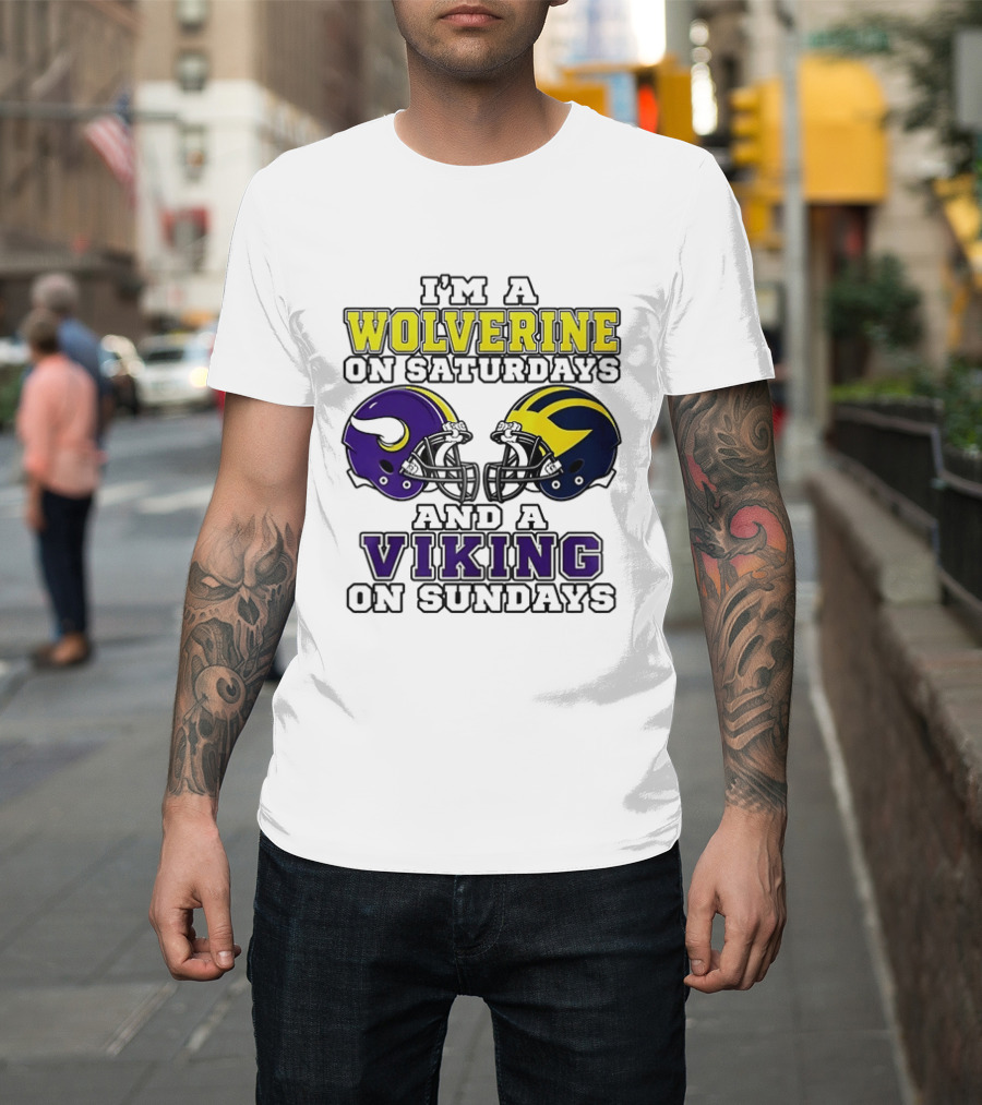 I'm A Wolverine On Saturdays And A Viking On Sundays Helmet T-Shirt